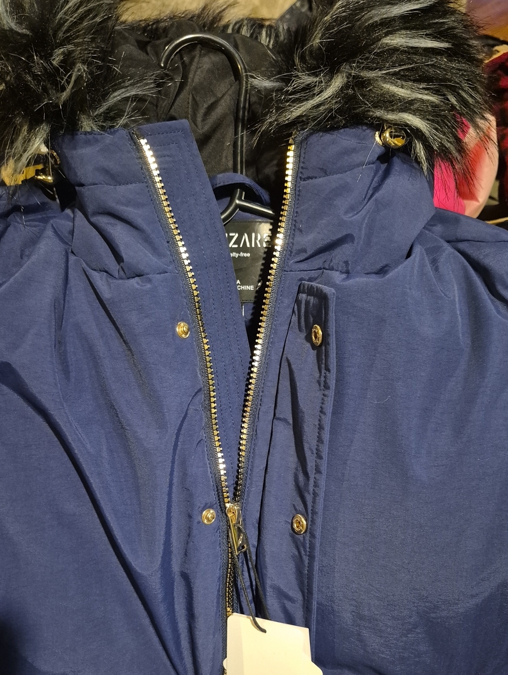 NEW--Zara Navy Puffer Coat with Faux Fur-Trim Hood